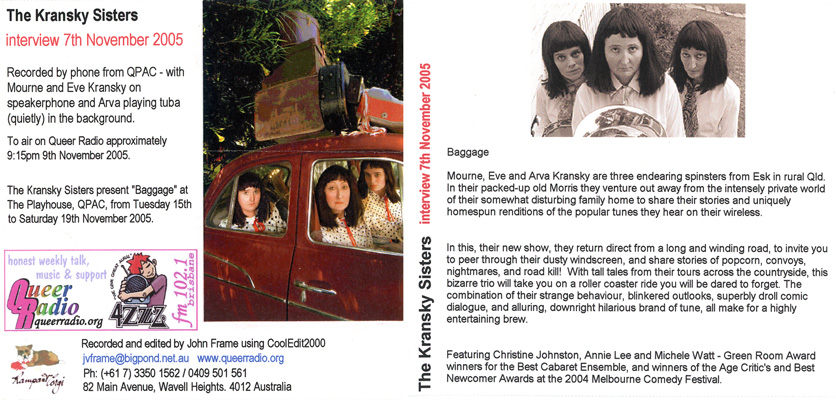 Kransky Sisters artwork and promotional text for their Baggage tour