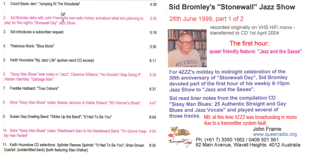 Sid Bromley Jazz Show 4ZZZ_28June1999_1of2 playlist
